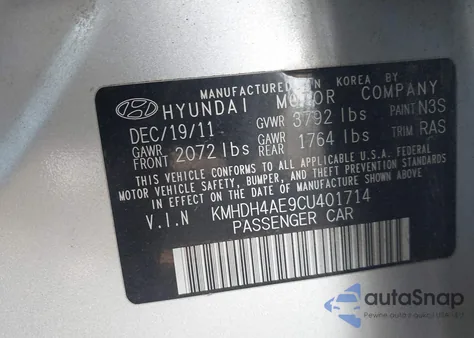2012 Hyundai Elantra Gls (Ulsan Plant) из США, поврежденный, VIN KMHDH4AE9CU401714